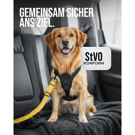 ZAUBERPFOTE Hundegurt 'Argo‘ fürs Auto – Verstellbarer Sicherheitsgurt mit Rückdämpfung & ISOFIX Anschluss – Anschnallgurt für alle Hunderassen (Gelb, Gr. L)