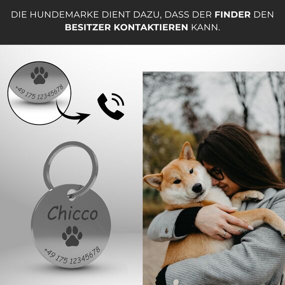 Hundemarke mit Gravur | Hundezubehör | Hundemarke personalisiert | Hundehalsband mit Namen | ⌀30mm | Edelstahl | Für Hundehalsband personalisiert | Katzen | Hunde | Tiere