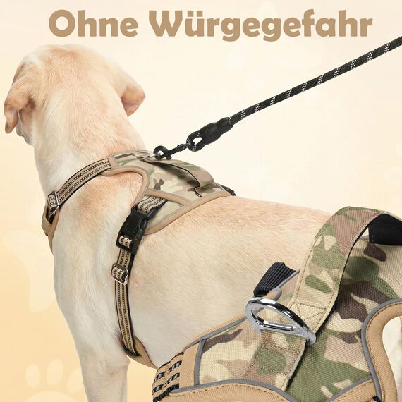 Funfox Hundegeschirr Kleine Hunde [S] - Anti Zug Welpengeschirr mit Griff & Ringreflektoren, Atmungsaktives Verstellbares No Pull Brustgeschirr für Kleine/Mittelgroße Hunde Outdoor Tarnbraun