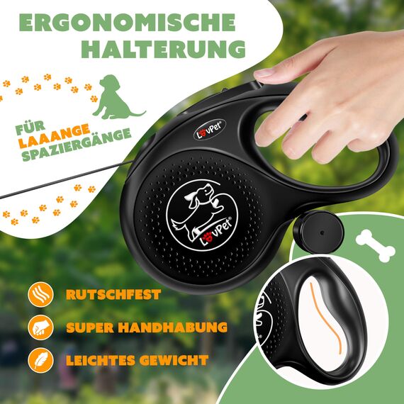 LOVPET® Hunde Rollleine 8m | Hundeleine für kleine & große Hunde 50kg | Ausziehbare Leine ergonomischer & Rutschfester Griff | Joggingleine 360° Leinenverlängerung | Laufleine Reflektierenden Maschen