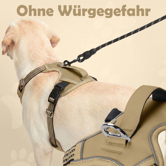 Funfox Hundegeschirr Mittelgroße Hunde [L] - Verstellbares Anti-Zug Brustgeschirr mit Griff & Reflektorstreifen, Atmungsaktives No Pull Hundegeschirr für Grosse/Kleine Hunde Outdoor Braun