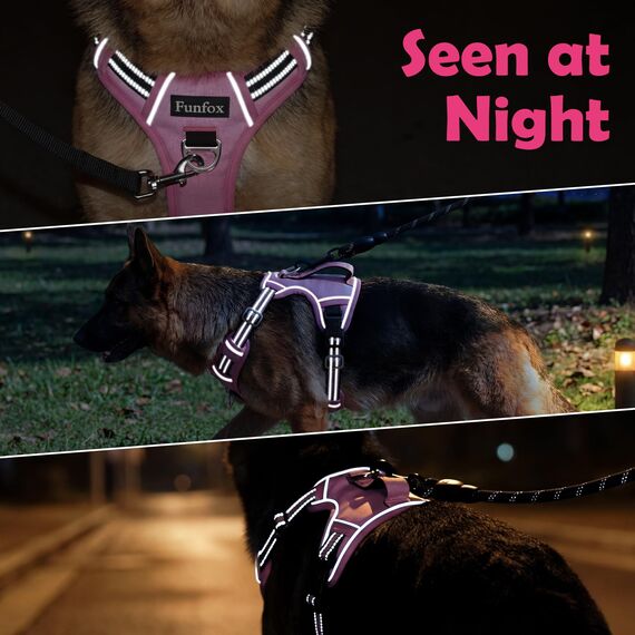 Funfox Hundegeschirr Mittelgroße Hunde [M] - Verstellbares Anti-Zug Brustgeschirr mit Griff & Reflektorstreifen, Atmungsaktives No Pull Hundegeschirr für Grosse/Kleine Hunde Outdoor Rosa