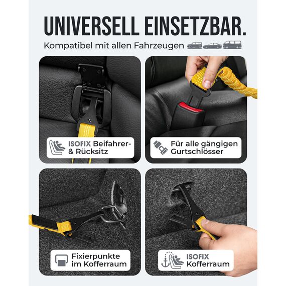 ZAUBERPFOTE Hundegurt 'Argo‘ fürs Auto – Verstellbarer Sicherheitsgurt mit Rückdämpfung & ISOFIX Anschluss – Anschnallgurt für alle Hunderassen (Gelb, Gr. L)