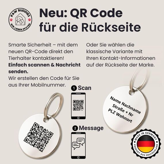 Hundemarke mit Gravur - Personalisiert - Edelstahl - ⌀30mm - Silber - Namensschild für Halsband - Dog Tag - Anhänger Marke für Hunde - mit Symbolauswahl - Tiermarke für Hunde, Katzen, Welpen, Pferde
