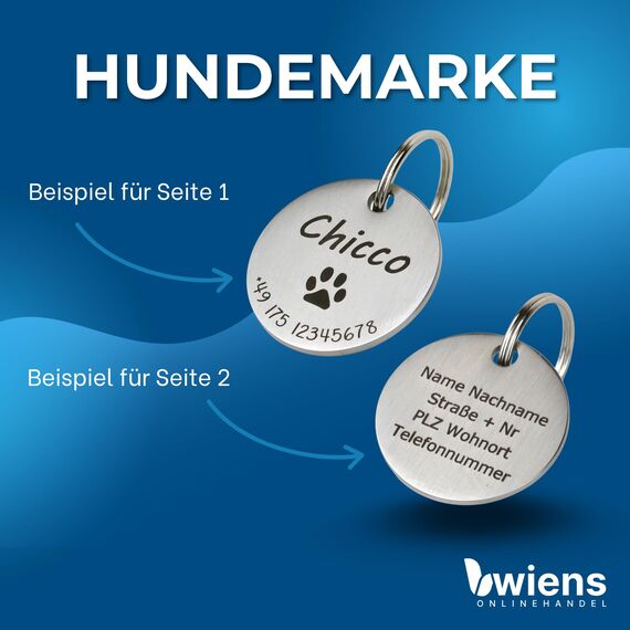 Hundemarke mit Gravur - Personalisiert mit Name - ⌀23mm - Namensschild für Halsband - Dog Tag - Anhänger Marke für Hunde - mit Symbolauswahl - Tiermarke für Hunde, Katzen & Welpen