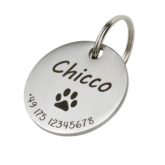 Hundemarke mit Gravur - Personalisiert mit Name - ⌀23mm - Namensschild für Halsband - Dog Tag - Anhänger Marke für Hunde - mit Symbolauswahl - Tiermarke für Hunde, Katzen & Welpen