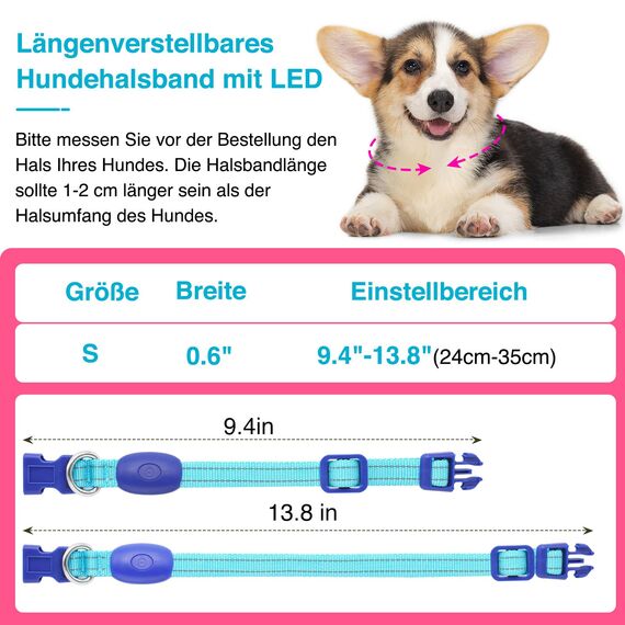 KOSKILL Leuchthalsband Hund Wiederaufladbare USB LED Hundehalsband Wasserdichtes Leuchtendes Hunde Halsband Einstellbare Super Helle für Kleine Mittlere Große Hunde (Blau, S)