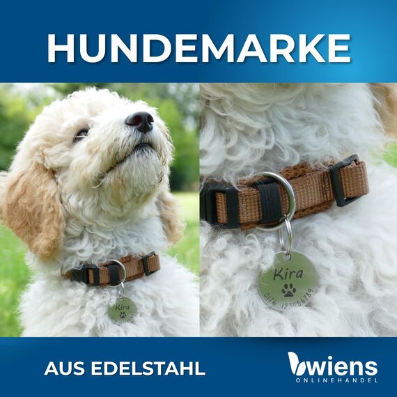 Hundemarke mit Gravur - Personalisiert mit Name - ⌀23mm - Namensschild für Halsband - Dog Tag - Anhänger Marke für Hunde - mit Symbolauswahl - Tiermarke für Hunde, Katzen & Welpen