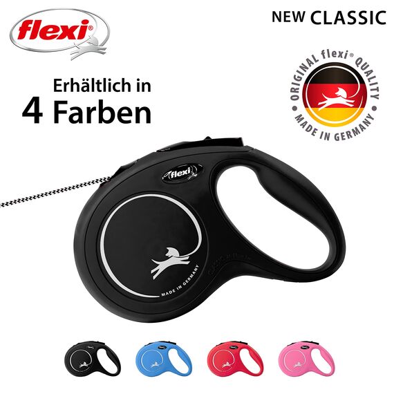 flexi® Classic M Seil 5 m schwarz, Roll-Leine für Hunde bis 20 kg