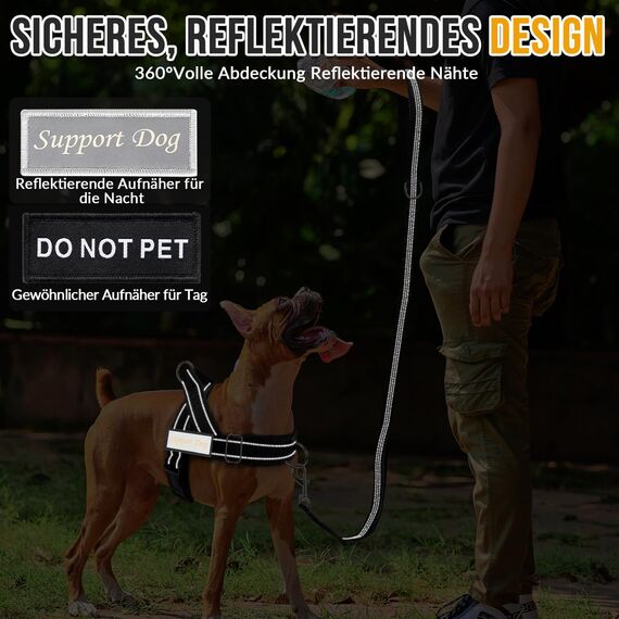 Eyein Hundegeschirr mit Leine für große mittelgroße Hunde, Weich gepolsterter Brustgeschirr mit 2 Leinenclips, Reflektierend & Leichtgewicht Anti Zug Geschirr für Spaziergänge Training, Schwarz, L