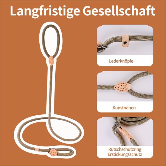 Retrieverleine mit Zugstopp, 180 cm Hundeleine mit Halsband, Witterungsbeständig Leine Hund Einstellbar Trainingsleine für Kleine bis Große Hunde