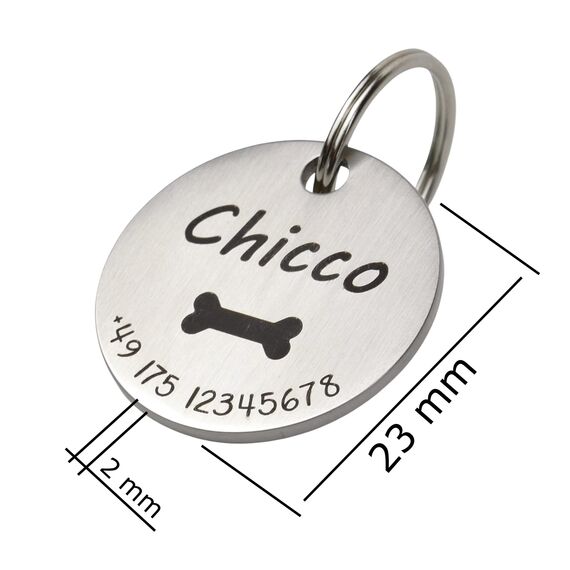 Hundemarke mit Gravur - Personalisiert mit Name - ⌀23mm - Namensschild für Halsband - Dog Tag - Anhänger Marke für Hunde - mit Symbolauswahl - Tiermarke für Hunde, Katzen & Welpen