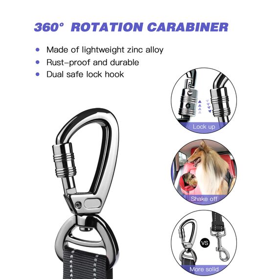 AUBELL Anschnallgurt Hund Auto,Einstellbar Haustier Auto sicherheitsgurt für Hunde, Bungee Hunde Anschnallgurt Geschirr Tether mit Clip Haken-Verschluss & Schnalle, Swivel Karabiner,Schwarz
