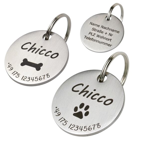 Hundemarke mit Gravur - Personalisiert mit Name - ⌀23mm - Namensschild für Halsband - Dog Tag - Anhänger Marke für Hunde - mit Symbolauswahl - Tiermarke für Hunde, Katzen & Welpen