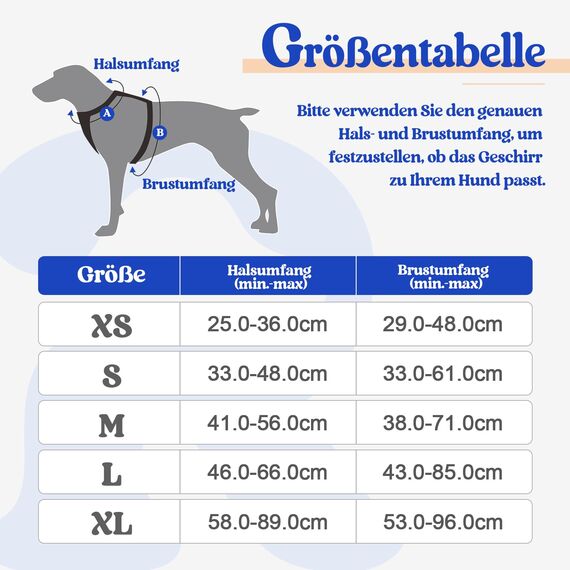 rabbitgoo Hundegeschirr Grosse Hunde, Anti Zug Geschirr mit Kontrolle, No Pull Verstellbar Hundegeschirr Mittelgroße Hunde, Atmungsaktiv Reflexstreifen Brustgeschirr Sichere Führung, Blau & Orange, XL