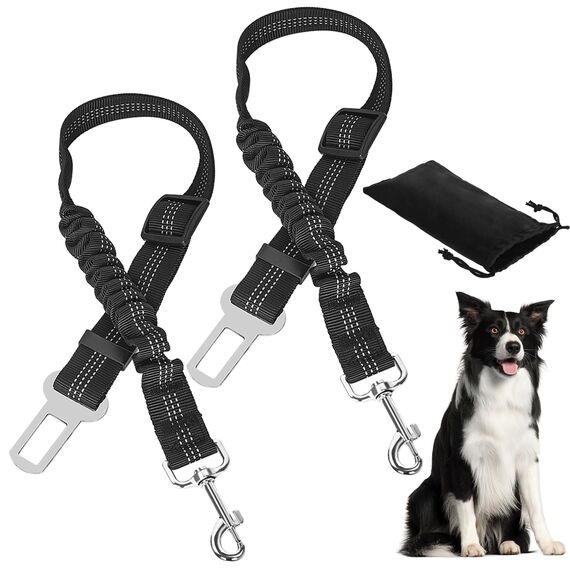 DATEFUN Hunde Anschnallgurt Auto Verstellbarer - 2 Stück Sicherheitsgurt Hunde mit Rückdämpfung und Aufbewahrungstasche für Alle Hunderassen & Autotypen (50-88cm)