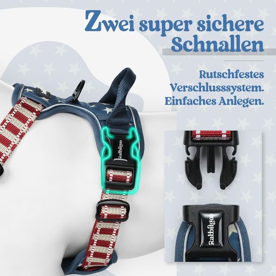 rabbitgoo Hundegeschirr Mittelgroße Hunde, Anti Zug Geschirr mit Kontrolle, No Pull Verstellbar Hundegeschirr Grosse Hunde, Atmungsaktiv Reflexstreifen Brustgeschirr Sichere，Blauer Stern，XL