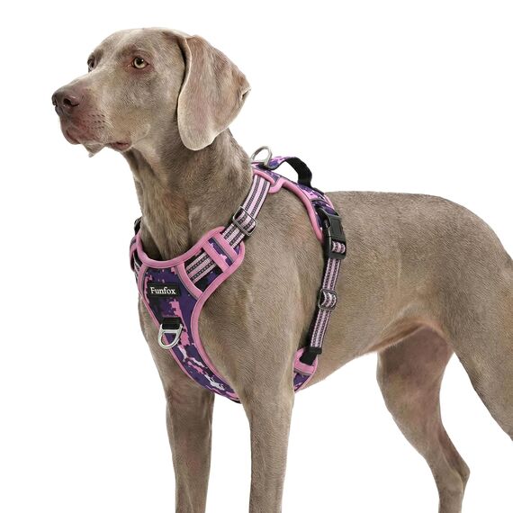 Funfox Hundegeschirr Grosse Hunde [XL] - Verstellbares Anti-Zug Brustgeschirr mit Griff & Reflektorstreifen, Atmungsaktives No Pull Hundegeschirr für Grosse/Mittelgroße Hunde Outdoor Mosaik Rosa