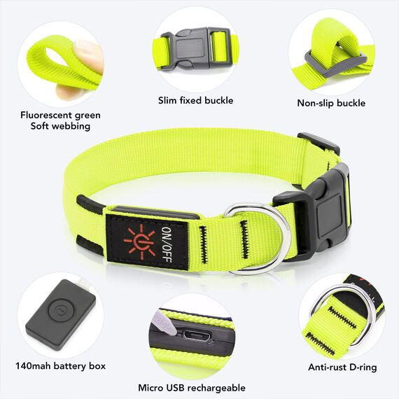 KOSKILL Leuchthalsband Hund Wiederaufladbare USB LED Hundehalsband Wasserdichtes Leuchtendes Hunde Halsband Einstellbare Super Helle für Kleine Mittlere Große Hunde (Grün, M)