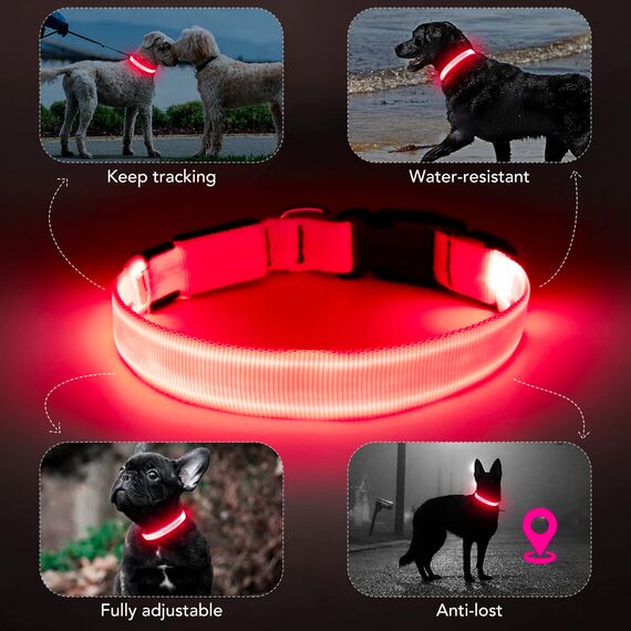 KOSKILL Leuchthalsband Hund Wiederaufladbare USB LED Hundehalsband Wasserdichtes Leuchtendes Hunde Halsband Einstellbare Super Helle für Kleine Mittlere Große Hunde (Rosa, M)