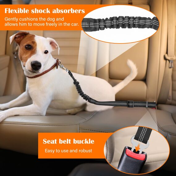 DATEFUN Hunde Anschnallgurt Auto Verstellbarer - 2 Stück Sicherheitsgurt Hunde mit Rückdämpfung und Aufbewahrungstasche für Alle Hunderassen & Autotypen (50-88cm)