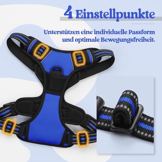rabbitgoo Hundegeschirr Mittelgroße Hunde Anti Zug Geschirr Hund mit Kontrolle No Pull Verstellbar Hundegeschirr Grosse Hunde Atmungsaktiv Reflexstreifen Brustgeschirr Hund Sichere Führung Blau M