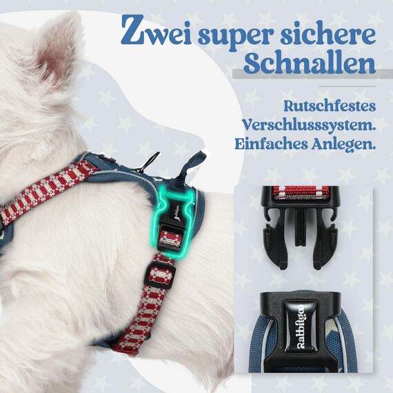 rabbitgoo Hundegeschirr Mittelgroße Hunde, Anti Zug Geschirr mit Kontrolle, No Pull Verstellbar Hundegeschirr Grosse Hunde, Atmungsaktiv Reflexstreifen Brustgeschirr Sichere，Blauer Stern，XS