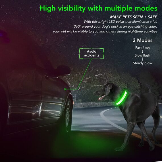 KOSKILL Leuchthalsband Hund Wiederaufladbare USB LED Hundehalsband Wasserdichtes Leuchtendes Hunde Halsband Einstellbare Super Helle für Kleine Mittlere Große Hunde (Grün, M)