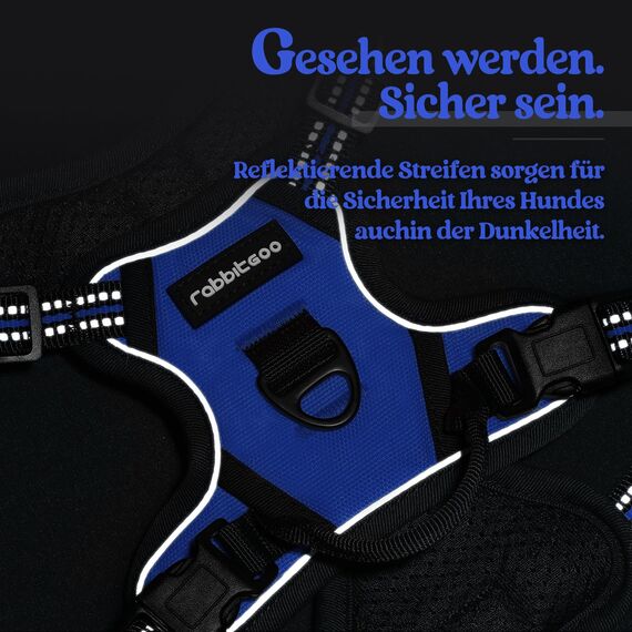 rabbitgoo Hundegeschirr Kleine Hunde, Anti Zug Geschirr mit Kontrolle, No Pull Verstellbar Hundegeschirr Grosse Hunde, Atmungsaktiv Reflexstreifen Brustgeschirr Sichere Führung Blau XS
