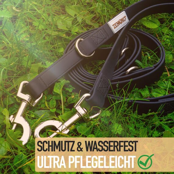 ZENOXO® [3m] Hundeleine | Schmutz- & wasserfest - Für mittlere & große Hunde - 4-Fach verstellbare Laufleine & Umhängeleine