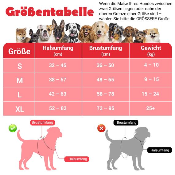 Funfox Hundegeschirr Grosse Hunde [XL] - Verstellbares Anti-Zug Brustgeschirr mit Griff & Reflektorstreifen, Atmungsaktives No Pull Hundegeschirr für Grosse/Mittelgroße Hunde Outdoor Rot