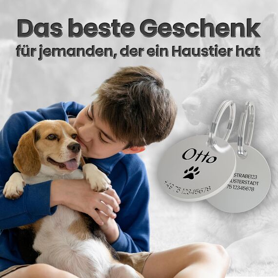 Meinearmbänder Hundemarke mit Gravur – personalisierbar mit Namen – 30 mm – Namensschild für Halsband – Anhänger für Hunde, Katzen & Welpen – inkl. Symbolauswahl
