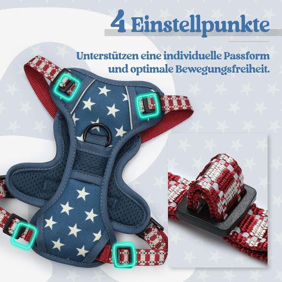 rabbitgoo Hundegeschirr Mittelgroße Hunde, Anti Zug Geschirr mit Kontrolle, No Pull Verstellbar Hundegeschirr Grosse Hunde, Atmungsaktiv Reflexstreifen Brustgeschirr Sichere，Blauer Stern，XS