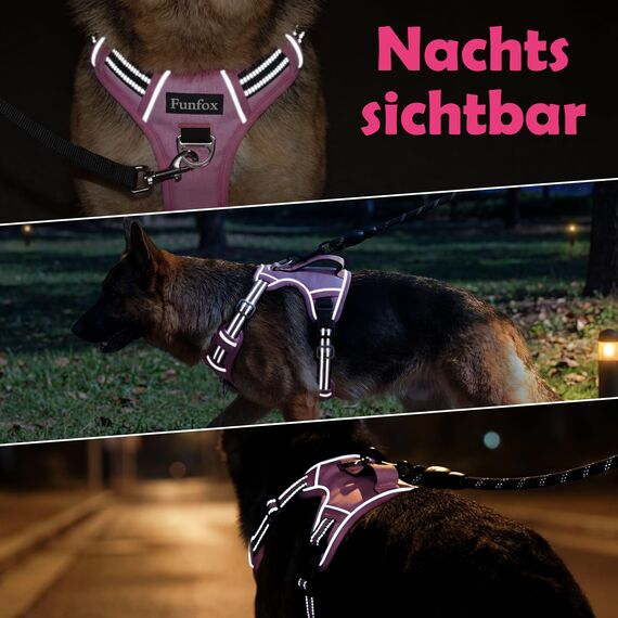 Funfox Hundegeschirr Grosse Hunde [XL] - Verstellbares Anti-Zug Brustgeschirr mit Griff & Reflektorstreifen, Atmungsaktives No Pull Hundegeschirr für Grosse/Mittelgroße Hunde Outdoor Rosa