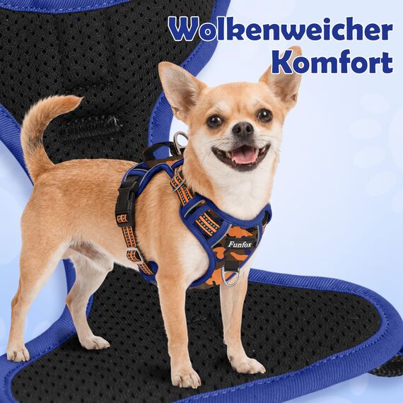 Funfox Hundegeschirr Grosse Hunde [XL] - Verstellbares Anti-Zug Brustgeschirr mit Griff & Reflektorstreifen, Atmungsaktives No Pull Hundegeschirr für Grosse/Mittelgroße Hunde Outdoor Tarnorange