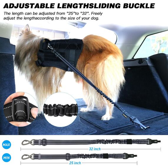AUBELL Anschnallgurt Hund Auto,Einstellbar Haustier Auto sicherheitsgurt für Hunde, Bungee Hunde Anschnallgurt Geschirr Tether mit Clip Haken-Verschluss & Schnalle, Swivel Karabiner,Schwarz