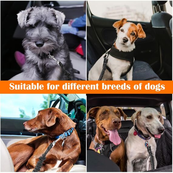 DATEFUN Hunde Anschnallgurt Auto Verstellbarer - 2 Stück Sicherheitsgurt Hunde mit Rückdämpfung und Aufbewahrungstasche für Alle Hunderassen & Autotypen (50-88cm)