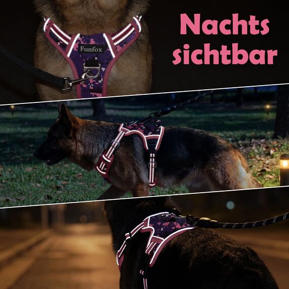 Funfox Hundegeschirr Grosse Hunde [XL] - Verstellbares Anti-Zug Brustgeschirr mit Griff & Reflektorstreifen, Atmungsaktives No Pull Hundegeschirr für Grosse/Mittelgroße Hunde Outdoor Mosaik Rosa