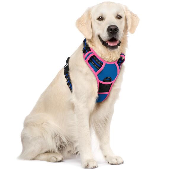 rabbitgoo Hundegeschirr Grosse Hunde, Anti Zug Geschirr mit Kontrolle, No Pull Verstellbar Hundegeschirr Mittelgroße Hunde, Atmungsaktiv Reflexstreifen Brustgeschirr Sichere Führung, Blau & Rosarot,XL