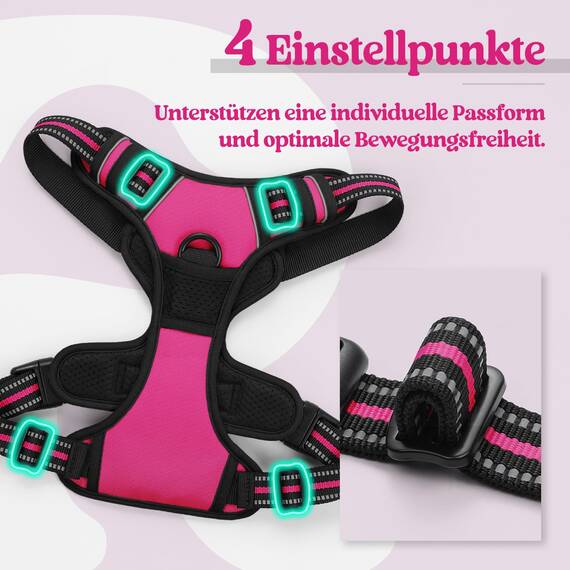 rabbitgoo Hundegeschirr Grosse Hunde, Anti Zug Geschirr mit Kontrolle, No Pull Verstellbar Hundegeschirr Mittelgroße Hunde, Atmungsaktiv Reflexstreifen Brustgeschirr Sichere Führung, Rosarot, XL