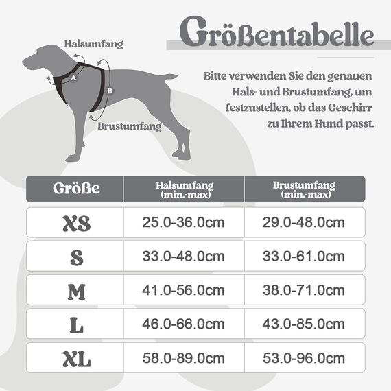 rabbitgoo Hundegeschirr Mittelgroße Hunde, Anti Zug Geschirr mit Kontrolle, No Pull Verstellbar Hundegeschirr Grosse Hunde, Atmungsaktiv Reflexstreifen Brustgeschirr Sichere Führung Grau S