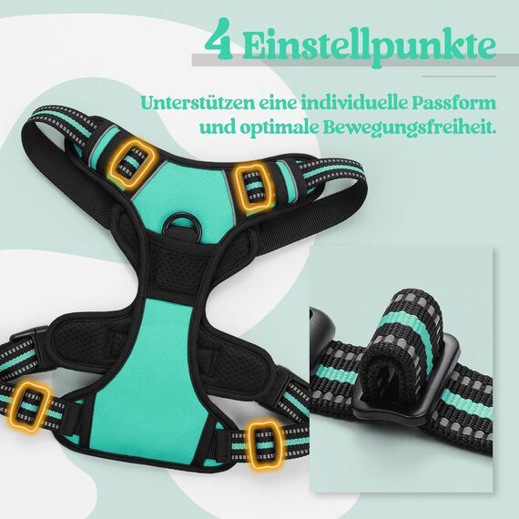 rabbitgoo Hundegeschirr Grosse Hunde, Anti Zug Geschirr mit Kontrolle, No Pull Verstellbar Hundegeschirr Mittelgroße Hunde, Atmungsaktiv Reflexstreifen Brustgeschirr Sichere Führung, Mint Grün, L
