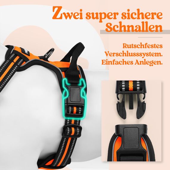 rabbitgoo Hundegeschirr Mittelgroße Hunde Anti Zug Geschirr Hund mit Kontrolle No Pull Verstellbar Hundegeschirr Grosse Hunde Atmungsaktiv Reflexstreifen Brustgeschirr Hund Sichere Führung Orange M