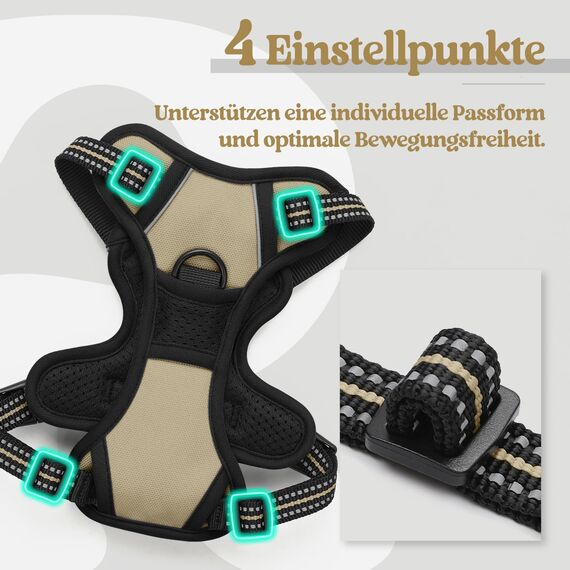 rabbitgoo Hundegeschirr Kleine Hunde, Anti Zug Geschirr mit Kontrolle, No Pull Verstellbar Hundegeschirr Grosse Hunde, Atmungsaktiv Reflexstreifen Brustgeschirr Sichere Führung Kaki XS