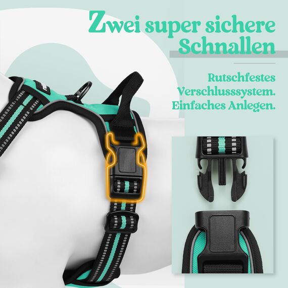 rabbitgoo Hundegeschirr Mittelgroße Hunde, Anti Zug Geschirr mit Kontrolle, No Pull Verstellbar Hundegeschirr Grosse Hunde, Atmungsaktiv Reflexstreifen Brustgeschirr Sichere Führung Grün M