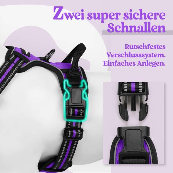 rabbitgoo Hundegeschirr Mittelgroße Hunde, Anti Zug Geschirr mit Kontrolle, No Pull Verstellbar Hundegeschirr Grosse Hunde, Atmungsaktiv Reflexstreifen Brustgeschirr Sichere Führung Lila M