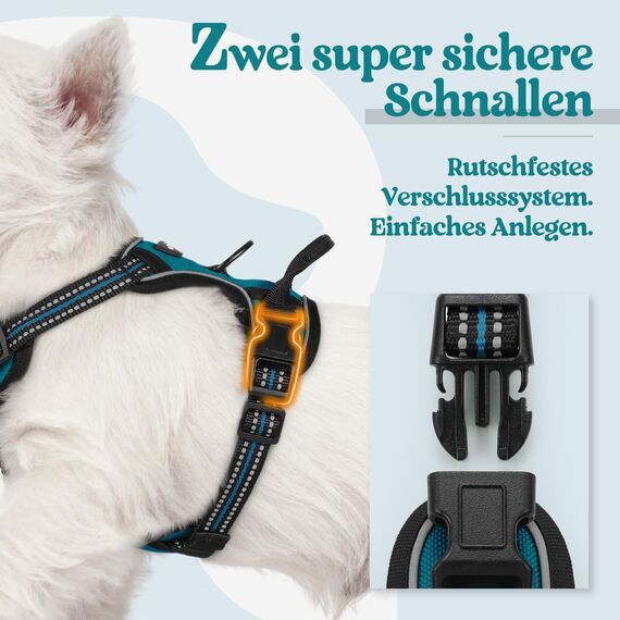 rabbitgoo Hundegeschirr Kleine Hunde, Anti Zug Geschirr mit Kontrolle, No Pull Verstellbar Hundegeschirr Grosse Hunde, Atmungsaktiv Reflexstreifen Brustgeschirr Sichere Führung Dunkelgrün XS