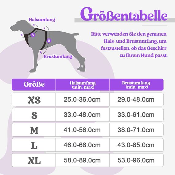 rabbitgoo Hundegeschirr Mittelgroße Hunde, Anti Zug Geschirr mit Kontrolle, No Pull Verstellbar Hundegeschirr Grosse Hunde, Atmungsaktiv Reflexstreifen Brustgeschirr Sichere Führung Lila S