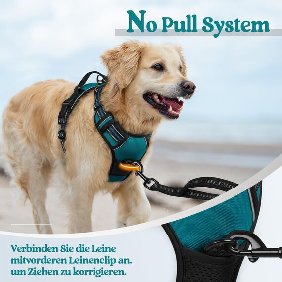 rabbitgoo Hundegeschirr Mittelgroße Hunde, Anti Zug Geschirr mit Kontrolle, No Pull Verstellbar Hundegeschirr Grosse Hunde, Atmungsaktiv Reflexstreifen Brustgeschirr Sichere Führung Dunkelgrün L