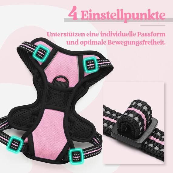 rabbitgoo Hundegeschirr Kleine Hunde, Anti Zug Geschirr mit Kontrolle, No Pull Verstellbar Hundegeschirr Grosse Hunde, Atmungsaktiv Reflexstreifen Brustgeschirr Sichere Führung Rosa XS